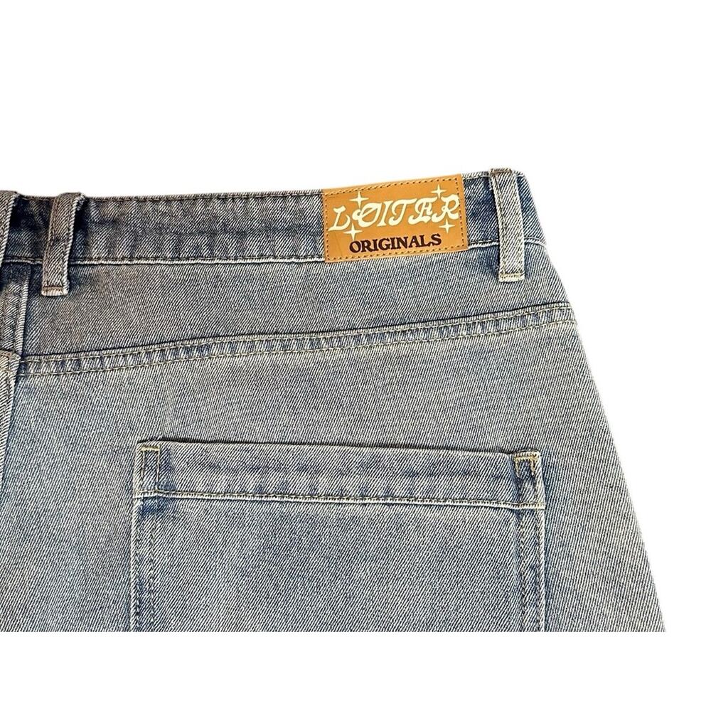 Loiter Jeans Mens 38x32 Light Wash Wide Leg Baggy Embroidered Street Wear Y2K - Picture 9 of 11